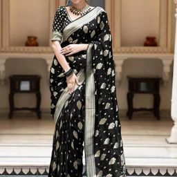 CaniBani Black Silk Blend Banarasi Sarees-image-74