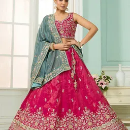 panchhi Embroidered Sequinned Semi-Stitched Lehenga & Unstitched Blouse With Dupatta-picture-15