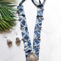 A Local Tribe Block Printed Fabric & Oxidised Metal Jewellery Set-image-28