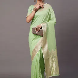 KALINI Woven Design Border Zari Work Taant Saree-image-58
