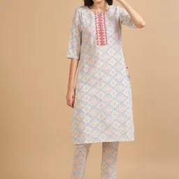 Marcia Women Ethnic Motifs Printed Regular Thread Work Pure Cotton Kurta with Harem Pants-image-27