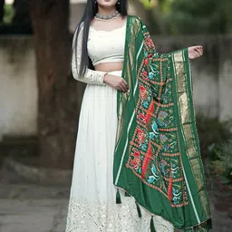 Trendmalls Embroidered Sequinned Semi-Stitched Lehenga & Unstitched Blouse With Dupatta-image-13