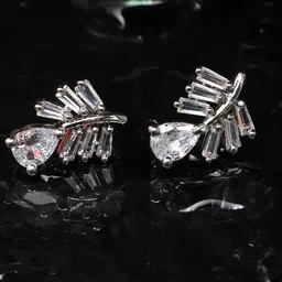 JYONA Sparkling Silver-Plated American Diamond Studded Contemporary Studs-picture-32