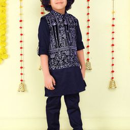 Ministitch Boys Regular Thread Work Kurta with Pyjamas image 3
