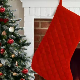 Home Heart Santa Quilted Stocking Red Textured Velvet Decor-image-92