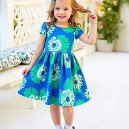 White World Girls Floral Print Fit & Flare Dress-picture-1
