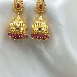 PRS GOLD COVERING Gold-Plated Artificial Stones Studded & Beads Beaded Dome Shaped Jhumkas-36