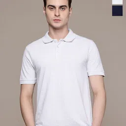 Moda Rapido Men Pack Of 2 Solid Polo Collar Regular Fit Cotton T-shirts-image-29