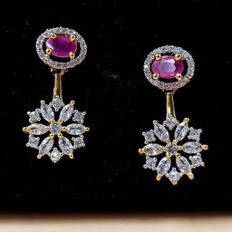 JYONA Gold-Plated American Diamond Studded Classic Shaped Drop Earrings-17
