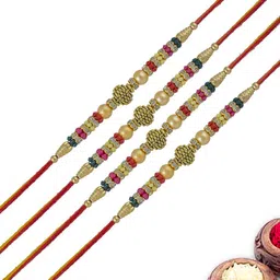 MEIRA JEWELLERY Set Of 4 Designer Rakhis With Greeting Card & Roli Chawal-8