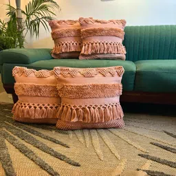 LUSHLYF Peach-Coloured Set of 5 Geometric Square Cushion Covers image 4