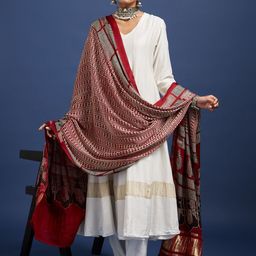 Taavi Geometric Ajrakh Printed Dupatta-image-33