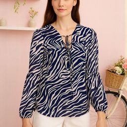 HERE&NOW Women Blue Georgette Animal Print Top-picture-29