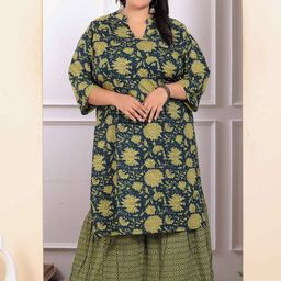 MIRAVAN Women Floral Printed Regular Pure Cotton Kurta with Sharara-image-64