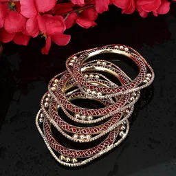 ANIKAS CREATION Set Of 4 Rose Gold-Plated CZ Stone-Studded Bangles-33