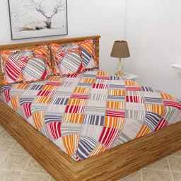 BREVARD Multicoloured & Red Geometric Cotton 5 Piece Double Queen Fine Bedding Set-1