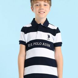 U.S. Polo Assn. Kids Boys Striped Polo Collar Applique T-shirt-image-51