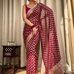 all about you Ethnic Motifs Woven Design Pure Silk Banarasi Saree-image-22