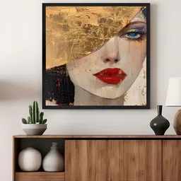999Store Gold-Toned & Red Face Canvas Wall Art-1
