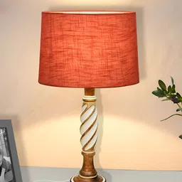 Homesake Red Wood Bell Shaped Table Lamp with Bulb-14
