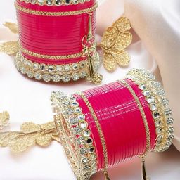 BeautyTrends Set Of 24 Gold-Plated Kundan-Studded Latkan Chudas Bangles-28