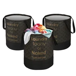 Kuber Industries Black & Gold Toned 3 Pieces Printed Laundry Bags 45 L Each-57