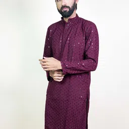 KUNDALI KAKSHAY Ethnic Motifs Embroidered Mandarin Collar Sequnnied Straight Kurta-image-41