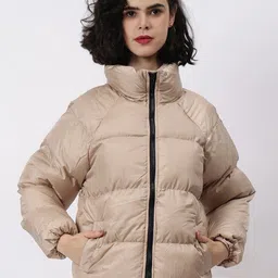 Fashion Gaiia Women Solid Quilted Stand Collar Puffer Jacket-image-52