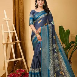 DIVASTRI Ethnic Motifs Printed Zari Banarasi Saree-34