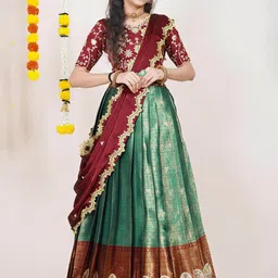 Fabcartz Floral Woven Design Semi-Stitched Lehenga & Unstitched Blouse With Dupatta-picture-14