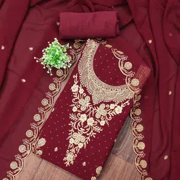 Panzora Floral Embroidered Zari Georgette Unstitched Dress Material-image-26