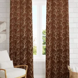 BELLA TRUE Brown & Yellow 2 Pieces Floral Printed Window Curtains-6