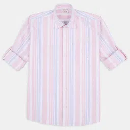 CAVIO Boys Comfort Relaxed Fit Striped Roll-Up Sleeves Spread Collar Cotton Casual Shirt-image-40