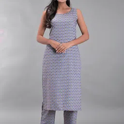 Clothy N Wave Floral Printed Round Neck Straight Kurta With Trousers-picture-44