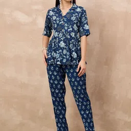 all about you Printed Pure Cotton V Neck Top With Trousers Co-Ords Set-image-94