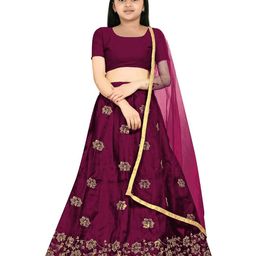 Tejam Girls Embroidered Sequinned Ready to Wear Lehenga & Blouse With Dupatta-46