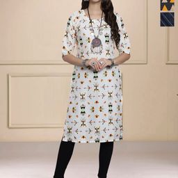 HERE&NOW Selection Of 3 Geometric Printed Round Neck Straight Kurtas-image-79