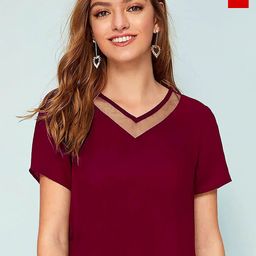 corsica CORSICAWomen Solid Color Short Sleeve V Neck Regular Top-picture-20