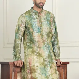 Anouk Green Bandhani Batik Printed Mandarin Collar Straight Kurta-image-69
