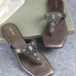 Metro Women Embellished T-Strap Flats-30