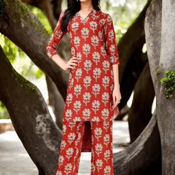 Anouk Floral Printed Shirt Collar Tunic And Trousers-8