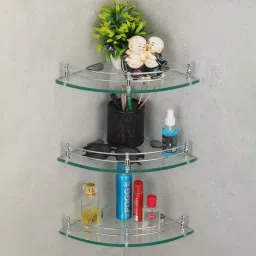 Glass Corner Shelf For Bathroom, Kitchen, Bathroom Accessories, Wall Shelf Round Glass, Stainless Steel Wall Shelf-5
