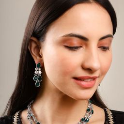 EIT Collection Silver Plated Cubic Zirconia Studded Two Layer Jewellery Set-13