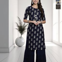 HERE&NOW Selection Of 3 Ethnic Motifs Printed Round Neck Straight Kurta-image-89