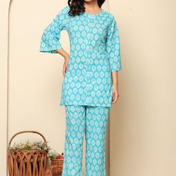 Rouhab Printed Pure Cotton Round Neck Top With Trousers Co-Ords Set-picture-13