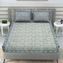 RRC Blue Floral 120 TC Queen Bedsheet with 2 Pillow Covers-20