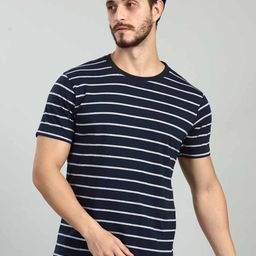 BE POSITIVE Striped Round Neck Slim Fit Cotton T-shirt-image-75