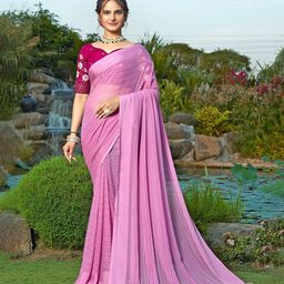 K 5 Fashion Woven Design Sequinned Pure Chiffon Saree-image-29