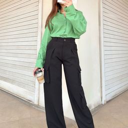 HIGH BUY Women Relaxed High-Rise Pleated Cargos Trousers-image-97