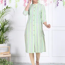 ASANSHI Striped Mandarin Collar Cotton Straight Kurta-picture-14